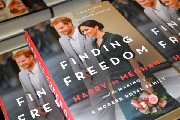 Copies of 'Finding Freedom', an unofficial biography on Prince Harry and Meghan Markle, the Duke and Duchess of Sussex, are seen on display at a Waterstones bookshop in London